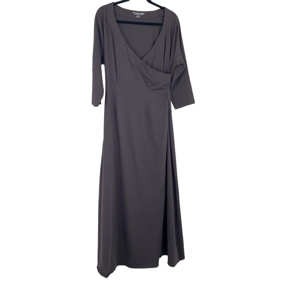 Soft Surroundings Brown Maxi Dress with V-Neck Wrap